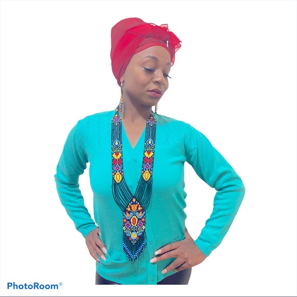 Bead embroidery necklace earrings tribal jewelry - Picture 8 of 10